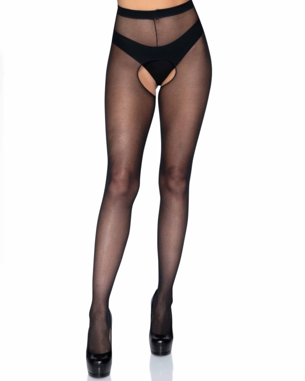 Pantimedias abiertas negras Leg Avenue efecto liguero, vista frontal - The Secret Avenue