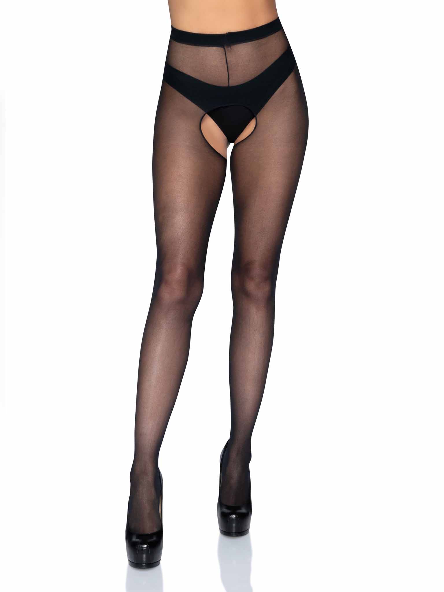 Pantimedias abiertas negras Leg Avenue efecto liguero, vista frontal - The Secret Avenue