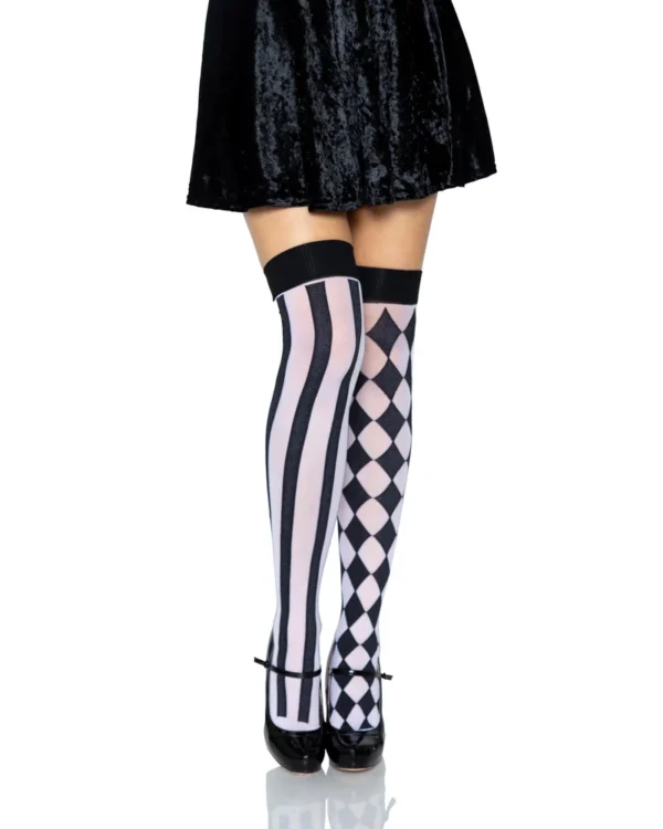 6120- legavenue- blanco y negro- rombos- arlequin- medias disfraz- the secret avenue
