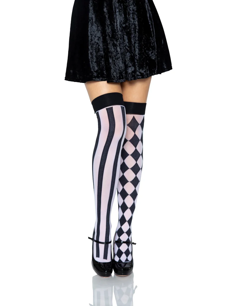 6120- legavenue- blanco y negro- rombos- arlequin- medias disfraz- the secret avenue