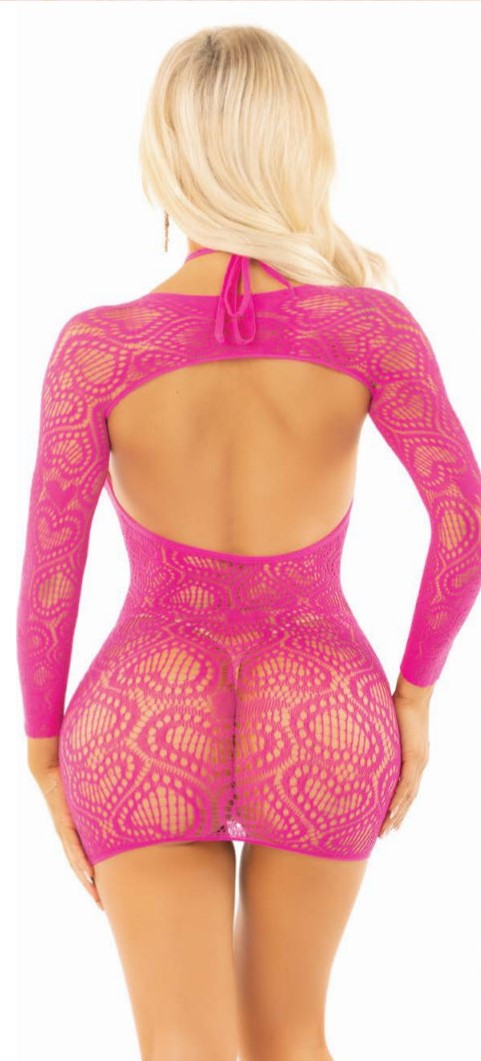 Mini Dress de Malla Calada con Corazones Leg Avenue — Rosa (Talla Única) - Image 5
