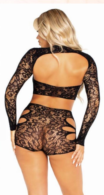 Mini Romper de Encaje con Cut-Outs Leg Avenue — Negro (Talla Única) - Image 3