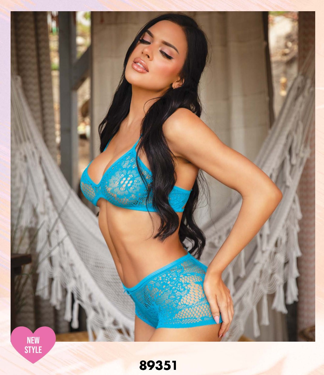 Set Bralette y Boyshort de Malla Floral Leg Avenue — Turquesa (Talla Única) - Image 5