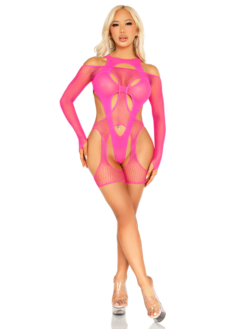 Teddy de Red y Lycra con Aberturas Leg Avenue — Rosa (Talla Única) - Image 2